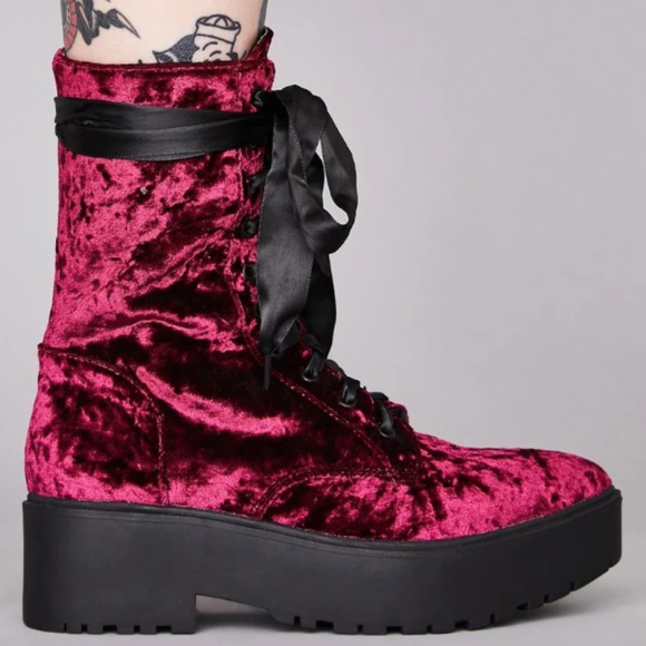 Green Velvet Sin Combat Boots Widow Dollskill size 11 Rare Gothic Goth Punk - Picture 3 of 4